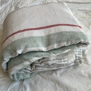 West Elm 100% Linen Striped Duvet Cover King/CA King 92"x108" Nautical Oceanside